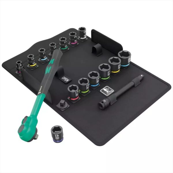 WERA 8100 SB 12 Zyklop Comfort Ratchet set, reversing lever, 3/8 drive, metric, 16 pieces