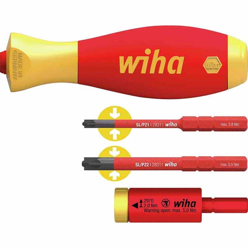 WIHA Torque set easyTorque adapter electric 2,0 Nm with slimVario® holder and SL/PZ slimBits, 4-pcs.